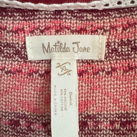 Patterned Pink and Burgundy Women's Sweater - Picture 3 of 3